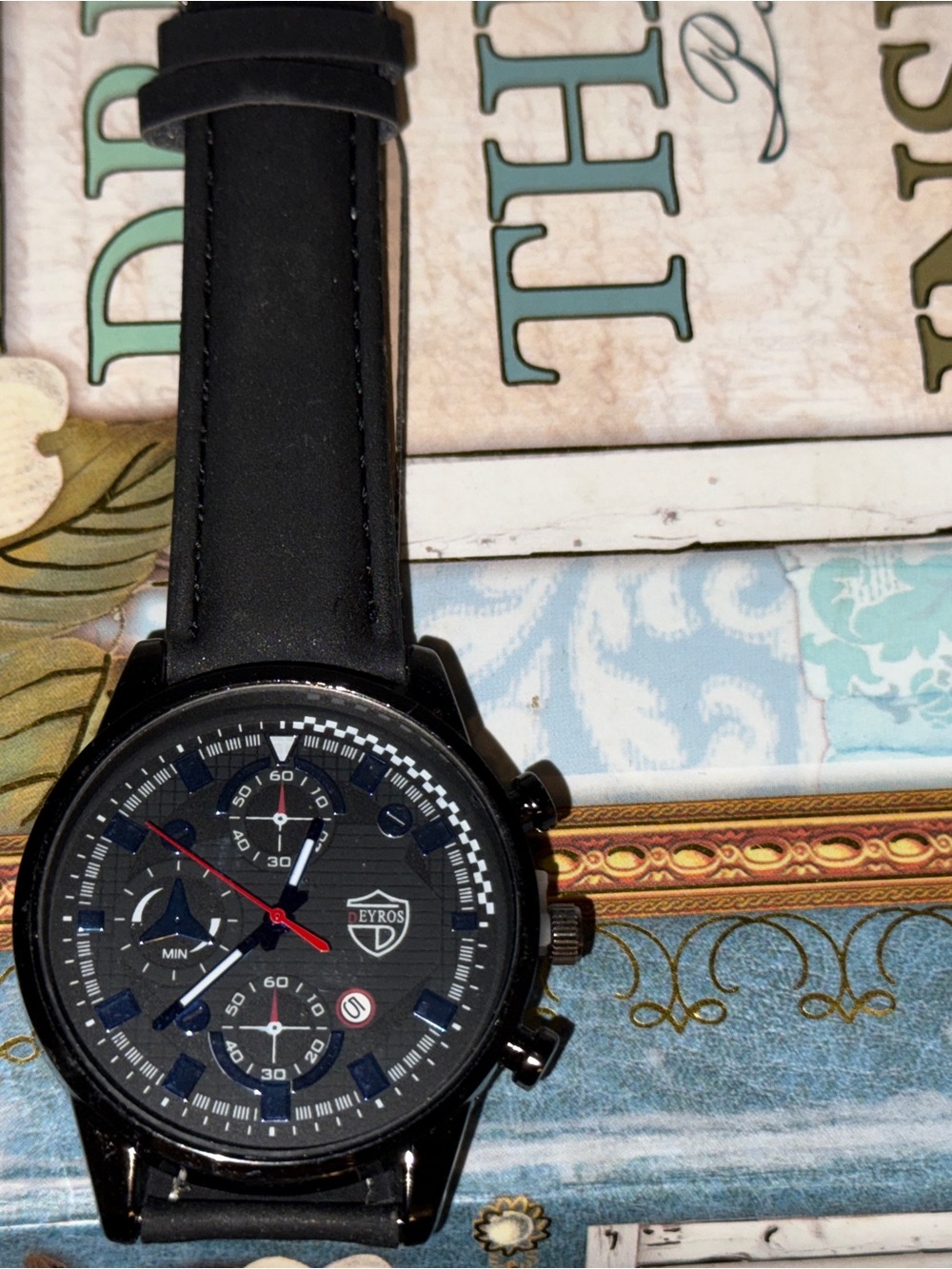 Men's Black Watch with Red Second Hand